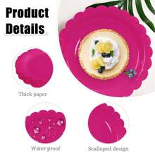 10 件/20 件/40 件/套，玫瑰红扇形 9 英寸和 7 英寸纸盘，玫瑰红扇形盘子婚礼新娘送礼会食品礼物性别揭示新生儿送礼会生日活动派对一次性餐盘甜点盘 - 玫紅色 - 查看 3