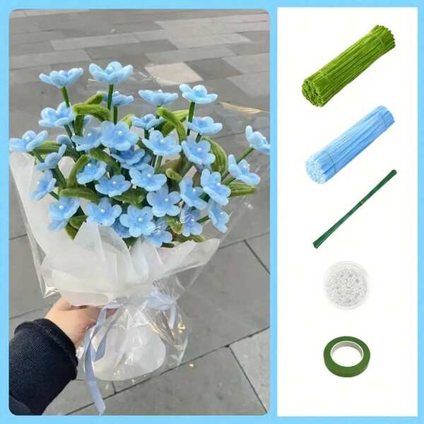 271pcs/326pcs Blue Star Flower DIY Pipe Cleaner Projects Bouquet Set, Chenille Stems DIY Projects, Pipe Cleaner Craft Supplies Unique Pipe Cleaner Crafts Pipe Cleaner Craft Tutorials Mother'S Day, Graduation And Holiday Gift Handmade DIY Craft Set