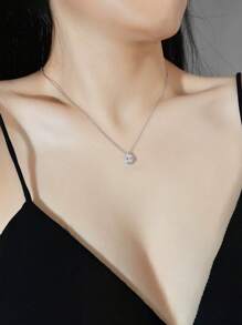 1pc Women's 925 Silver Water-Drop Pendant Necklace, Delicate & Versatile For Daily Wear, Casual, Vacation, Work