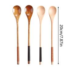 1/2pcs Japanese Wooden Solid Wood Coffee Spoon Honey Mixing Spoon Long Handle Round Mouth Round Handle Wooden Spoon