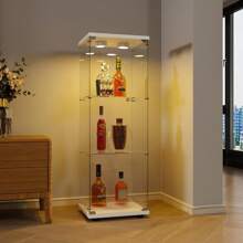 Vetrina in vetro, 125 x 42 x 36 cm con 3 ripiani, vetrine per soggiorno, vetrina in vetro a LED, 1 anta con serratura, vetrina per collezioni di vetrine in piedi per camera da letto, ufficio