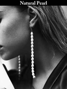 1 par de pendientes de perlas de agua dulce naturales, pendientes de perlas blancas colgantes para mujer, apropiados para uso diario y como regalo para ocasiones festivas