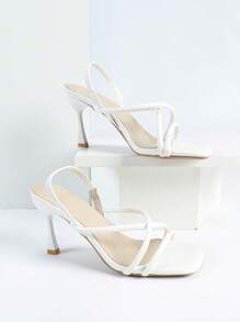 Sandali da donna eleganti e alla moda con punta quadrata e tacchi alti, dotati di cinturini incrociati, comodi e antiscivolo, adatti per spiaggia, feste, uso quotidiano e pendolarismo