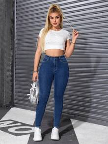 Jeans de Mezclilla Azul, Skinny, Ajusta tus Curvas con Estilo y Comodidad Skinny Jeans de Mezclilla, Realza tu Figura, Levanta Glúteos y Tiro Alto para Formar tu Cintura - Azul lavado oscuro - Ver 2