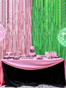 2 件/套 3.28 X 6.56 英尺粉色和绿色飘带背景派对装饰女巫派对装饰金属金属丝箔流苏窗帘背景窗帘飘带适用于邪恶生日派对装饰