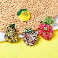 1pc Handmade Beaded Fruit Patch - Cute Embroidered Lemon And Peach Appliques, For Hats And Clothing Accessories, Vibrant Yellow And Green, Decorative Fabric Sticker, Hat Decoration | Playful Design | Handcrafted Appearance, Fruit Decor, Suitable For Holiday Decorations Gifts, Easter, Halloween, Teacher's Day, Mother's Day Holiday Party Gifts