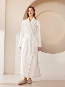 1pc Flannel Long And Thick Bathrobe, Autumn/Winter Adult Flannel Bathrobe, Hotel/SPA/Salon, Flannel, Absorbent And Quick-Dry, Loose Fit, Multiple Colors, Simple Design, Bathroom & Home Essentials Summer,Holiday Home Bathroom Decor Back To School - Multicolor - View 5