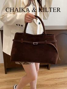 1 pieza Bolso tipo tote para mujer, bolso casual de gran capacidad con cierre magnético, decoración con cinturón, diseño de doble asa, apto para viajes, compras, citas, regalos - adecuado para adolescentes, estudiantes universitarios y damas de oficina, bolso de moda