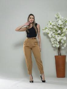 Carrot Pants With Zipper On The Leg, Tailored C3095 - 卡其色 - 查看 3