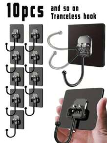 10pcs/5pcs Black Highly Sticky Adhesive Hooks, No Drilling Transparent Wall Hooks, Suitable For Kitchen, Bathroom, Closet, Able To Hold Heavy Items, Multi-Purpose, Economic & Practical, Towel Bar, Bedroom Wall Decor, Coat Rack, Hooks, Back To School, Shelves, Organization & Storage, Key Rack, Key Holder Wall, Key Hanging Rack, Sticky Hooks, Door Hanging, Bedroom Room Decor, Kitchen Accessories