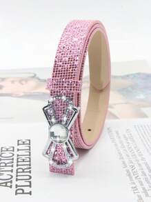 1pc Women's Elegant Rhinestone Embellished Metal Shiny PU Leather Belt, Fashion Accessory To Match Jeans, Dress