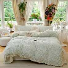 Vclife Vintage Floral Comforter Set Four Sizes, All Seasons Muslin Cotton Bedding Set, 3 Pieces Farmhouse Shabby Chic Jacquard Floral Comforter Set Perfect For Women And Men - 化纖印花被子-花開淺夏 - 查看 2