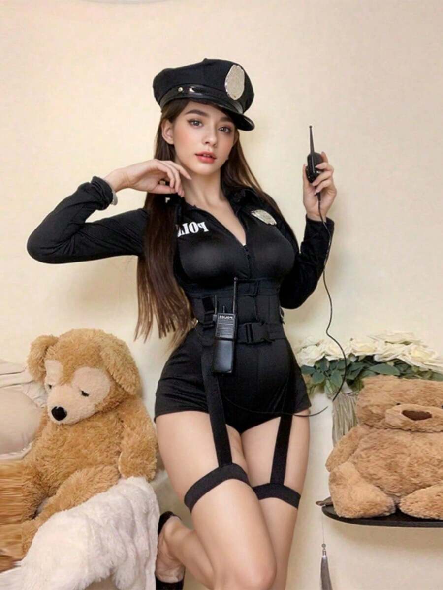 1 件性感夜总会警察制服迷彩连体衣，适合角色扮演和拍照，不包括帽子和徽章
