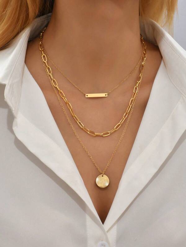 1pc Versatile Multi-Layer Gold Tone Metal Necklace For Women
