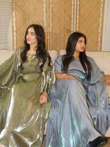 1 bucată halat de baie pentru femei, culoare solidă, satin, elegant, casual, versatil, lucios, cu panglică, talie cu mânecă tip liliac, confortabil și respirabil, potrivit pentru purtare zilnică, sărbători și ieșiri, caftan modest