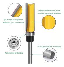 Kit 4 Fresa Tupia Haste Paralela Rolamentada 6mm Modelo - Amarelo/Prata - Visão 2