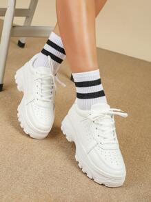 Zapatillas blancas con suela gruesa y transpirable para niñas y adolescentes, zapatos de plataforma clásicos, zapatillas casuales y versátiles, color negro, impermeables y antideslizantes - Blanco - Ver 1