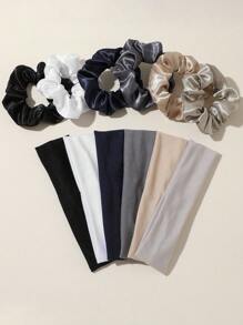12pcs/Set Solid Color Simple Casual Women Hair Accessories Set, Hair Band + Hair Ties, Suitable For Daily Life, Sports, Yoga