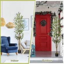 7 FT Artificial Olive Tree - Lifelike Faux Silk Olive Plant With Olive Leaves, Ideal For Home (Living Room, Bedroom, Balcony Corner), Office, And Garden Decor. - 5ft - View 6