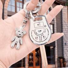 日产汽车钥匙扣套装，配有可爱水晶熊钥匙圈、柔软 TPU 钥匙保护套，新款适用于 SYLPHY、TEANA、SUNNY、MARCH、LIVINA - 小熊款 - 查看 4