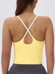 Women's Fixed Padded Sports Bra Colorblock Elastic Yoga Camisole Summer - Yellow - View 5