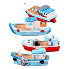 1pc Mini Boat Model, Resin Mediterranean Decor Desktop Fishing Boat Figurine, Ocean Beach Micro Landscape Decoration