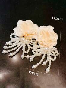 1 Pair Faux Pearl & Flower Tassel Dangle Earrings