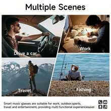 SENBONO Smart Glasses For Women Men, Bluetooth Glasses With Touch Control Voice Assistant For Clear Audio, Remote Photography, Clear Brown Frame And Black Legs, Perfect For Indoor Outdoor, Photochromic Lenses( In The Sun, Glasses Will Turn Into Fashion Glasses) - 黑色 - 查看 4