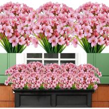 20 Bundles Artificial Flowers For Outdoor Faux Flowers No Fade Fake Plastic Plants Garden Porch Window Box Decorating (Pink)