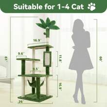[Spring Glow-Up]61" Cat Tree / Tower For Indoor With Green Leaves, Cat Condo Cozy Plush House With Hang Ball,  Pet Furniture With Scratching Posts Cat  Tree - Green 52 - View 10
