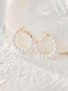 Clariva 1 Pair Fashion Elegant Bohemian Style Faux Pearl Hoop Earrings Winter Gifts - Multicolor - View 7