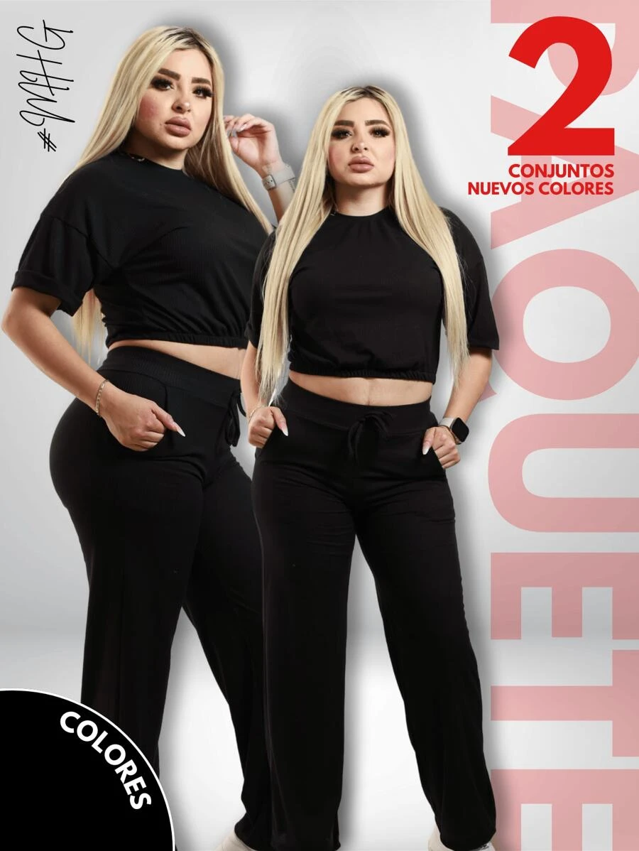 Women Two-Piece Outfits - 黑色 - View 1