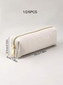 1/2/5个装灯芯绒白色铅笔盒，多功能铅笔盒，菱形图案大容量铅笔盒，文具包，学生铅笔盒，铅笔袋，书包