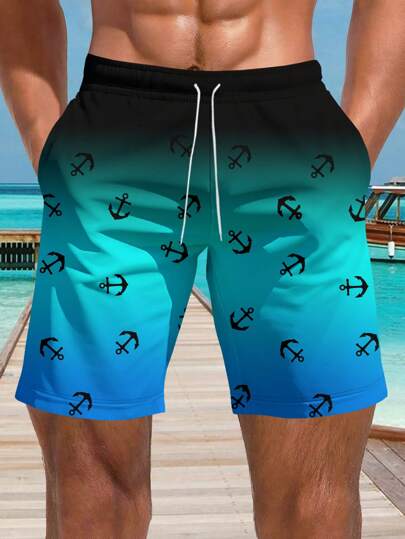 Pantalones cortos de verano para hombre con estampado 3D degradado de ancla