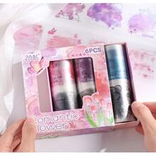 6pcs Romantic Floral Washi Tape Set, English Text And Butterfly Design, For DIY Scrapbooking, Office Supplies