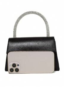 This Party Clutch Bag Is Simple And Practical. The Handle Design Is Convenient For Hand-Holding And Easy To Carry. The Bag Body Adopts A Flip-Top Design, Which Can Effectively Protect The Items Inside. - Black - View 3