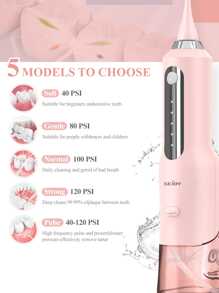 sejoy Fashion Portable Rechargeable USB Charging Electric Water Flosser Oral Irrigator Oral Irrigator Cordless Teeth Cleaner, 5 Pressure Levels&Low Noise&360° Rotation , IPX7 Waterproof, Smart Memory,270ml Removable Water Tank, For Home And Travel - 粉色 - 查看 3