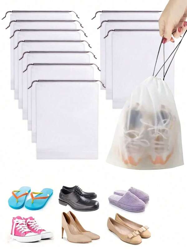 Transparent Large Travel Drawstring Shoe Bag, Waterproof And Dustproof, Portable, For Packing Shoes, Suitable For Men & Women, Travel, Vacation, Cruise, Summer Holiday, University Dorm, Home, Hotel, Essential Travel Item, Plastic Storage Bag, Shoe Bag Graduation