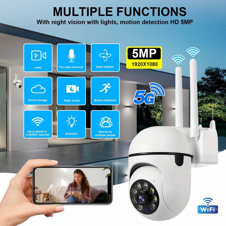 1 pièce Caméra HD 1080P 8MP 5MP, double fréquence 2,4G+5G WiFi et configuration WiFi 2,4G en option, caméra extérieure/intérieure sans fil, caméra de surveillance, caméra PTZ, caméra PTZ extérieure/intérieure intelligente