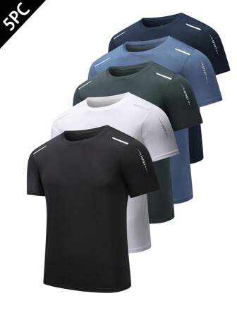 5 Packs Quick-Drying T-Shirts For Men Casual Ice Silk Summer Thin Sports Short-Sleeved Half-Sleeved Fitness Clothes Running Clothes New Tops
