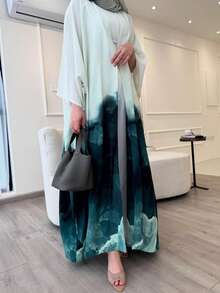 1 buc. Rochie Abaya pentru femei din Orientul Mijlociu, minimalistă la modă, cu valuri digitale și munte, imprimată retro, în culori solide, tip cardigan lung, potrivită pentru purtare zilnică și festivaluri, kaftan modest