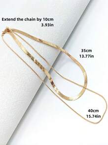 1pc Vintage Snake Bone Chain Necklace, Flat Chain, Fashion Personalized Multi-Layer Women Clavicle Necklace - Yellow Gold - View 3