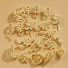 5 Pieces Of 304 Stainless Steel 18k Gold-Plated Vintage Rose Pendant Necklace And Bracelet With Titanium Steel Heart Heart Shape DIY Waterproof Leaf Pendant - Pendant - View 3