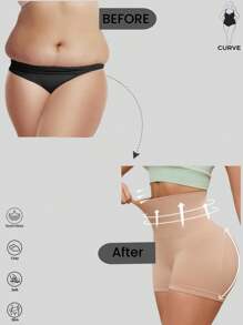1pc Women's Plus Size Seamless Buttock Lifting, High-Waist Shaping Brief, Slender Waist, Elastic & Stretchy, Everyday Wear - Apricot - View 1