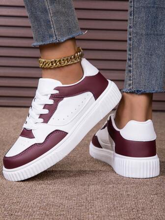 Damskor för utomhusbruk, andningsbara mesh-skor med låg topp och tjock sula, skateboardskor i campusstil, casual mode för dagligt bruk