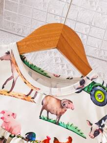 Adorable Summer Dress For Girls - Cartoon Animal Print With Ruffle Sleeves, Knit Fabric For Summer - Apricot - View 3