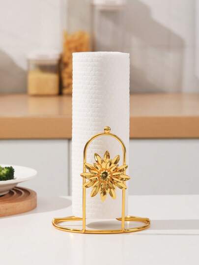 1 pieza Soporte de papel higiénico de metal dorado con diseño floral, apto para almacenamiento de rollos de papel, decoración del hogar, escritorio, organización y almacenamiento del hogar, decoración de habitaciones, dormitorio, accesorios de cocina, herramientas de cocina, organización de la cocina, viajes, festividades, soporte para caja de pañuelos, reuniones familiares, decoración de mesa de comedor de cocina