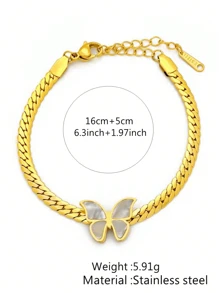 1 pièce Bracelet minimaliste en acier inoxydable avec chaîne coup de fouet et papillon coquille blanche, convient pour la tenue de tous les jours ou de travail des femmes