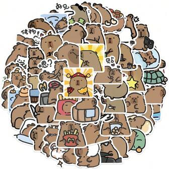 60 张/包 可爱水豚生活贴纸 适用于笔记本电脑、垃圾日记本、冰箱、行李箱、汽车、滑板相册、摩托车、水瓶、剪贴簿 DIY 盒子、包装标签、派对贴纸