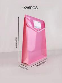 1/2/5pcs Waterproof & Thicken A4 Size File Folder Bag, Transparent Button Document Bag For Students Books And Exam Papers, Back To School, School Supplies - Pink - View 7